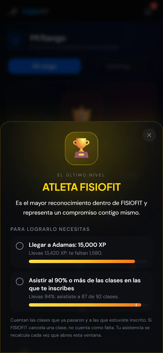 ATLETA FISIOFIT. El mayor reconocimiento: los puntos de Adamas y asistir al 90 % o más de tus clases.