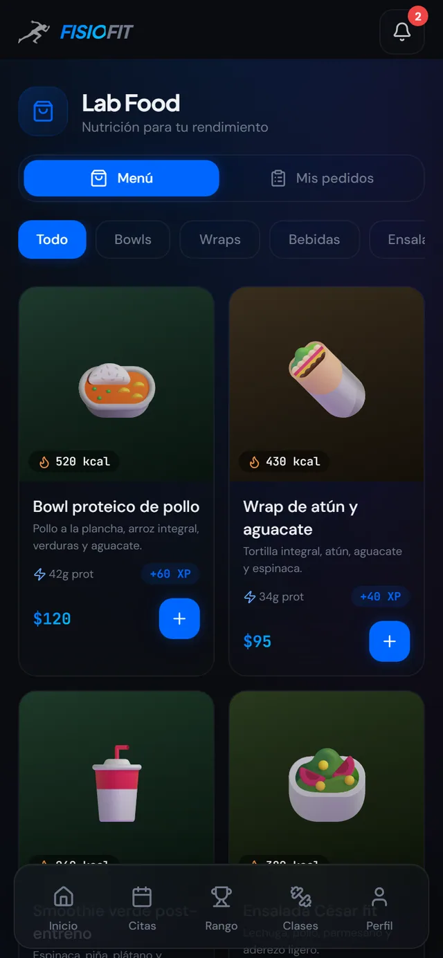 Lab Food. Pide tu comida saludable y gana XP con cada platillo.
